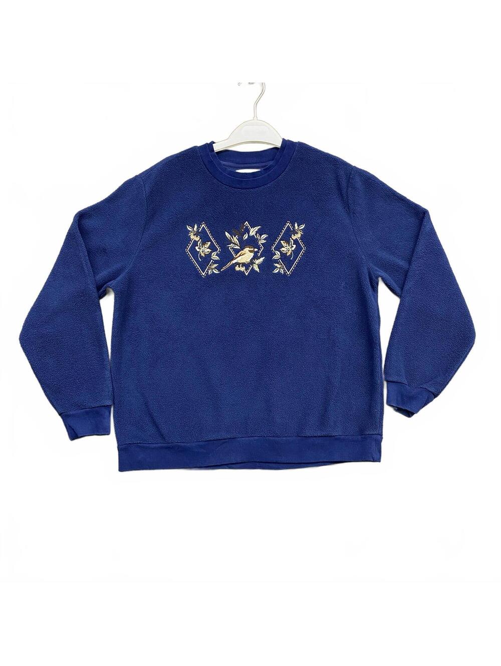 VTG Y2K Tradition Country Collection Blue Embroidered Bird Fleece Sweatshirt M